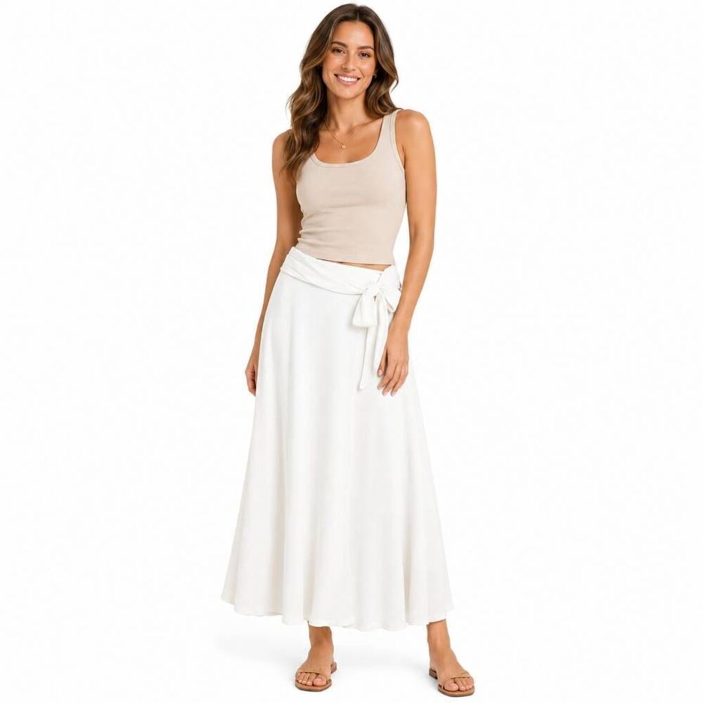 Cato White Maxi Faux Wrap Skirt Medium Boho Resort, NWT